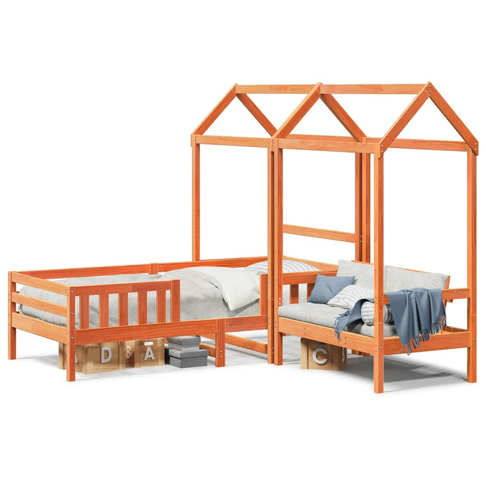 vidaXL Solid Wood Bed and Bench with Roof Orange 75x190 cm Pinewood