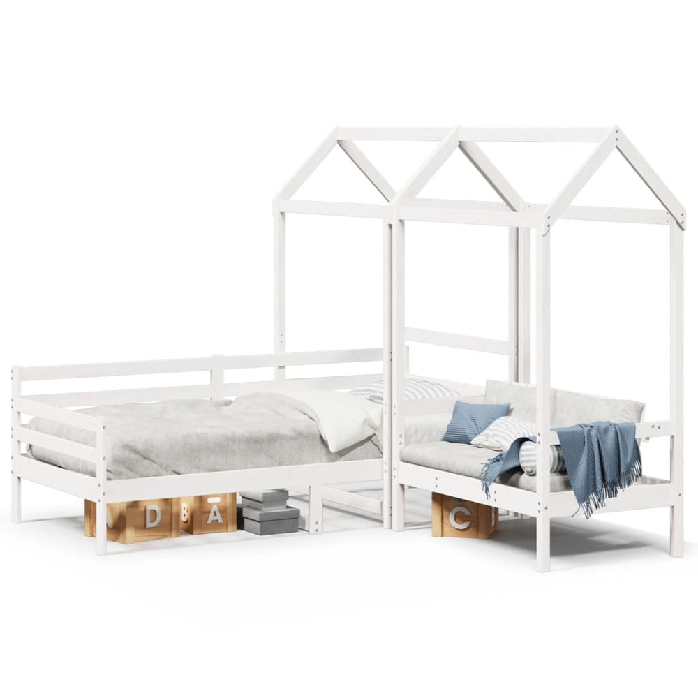 vidaXL Day Bed and Bench with Roof White 80x200 cm Pinewood