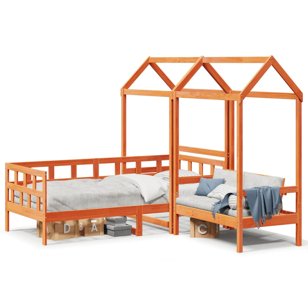 vidaXL Day Bed Set with Roof Waxed Brown 90x200 cm Solid Pine Wood
