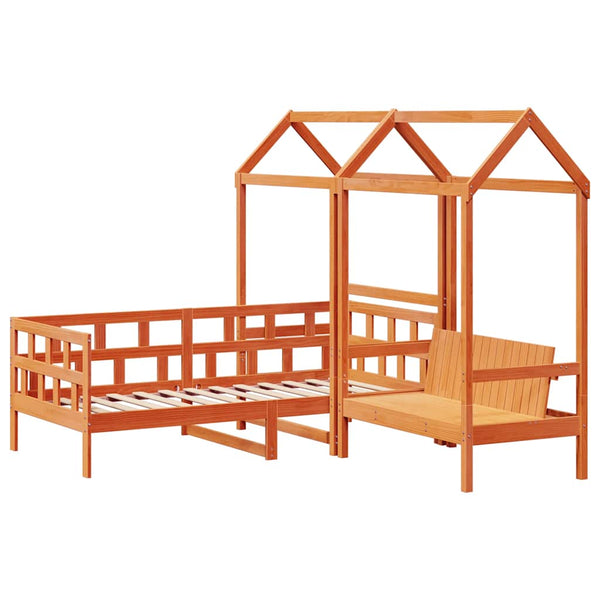 vidaXL Day Bed Set with Roof Wax Brown 80x200 cm Solid Pine Wood
