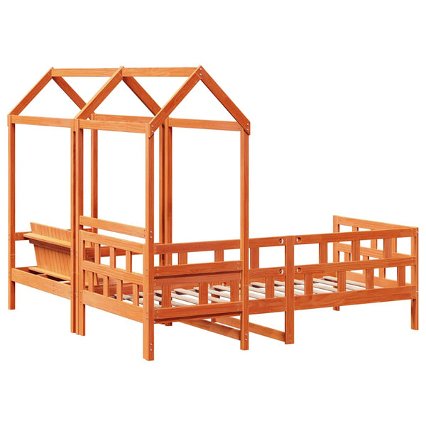 vidaXL Day Bed Set with Roof Wax Brown 80x200 cm Solid Pine Wood