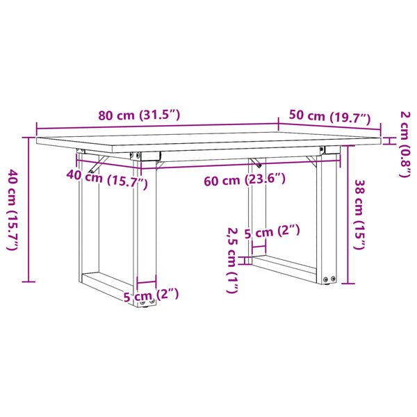 vidaXL Coffee Table O-Leg 80x50x40cm Solid Pine Wood and Steel