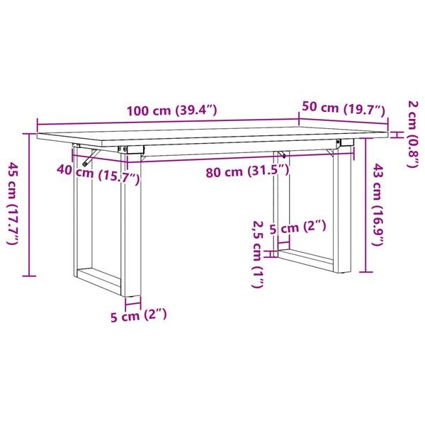 vidaXL Coffee Table O-Shaped Base 100x50x45 cm Solid Pine Wood & Steel