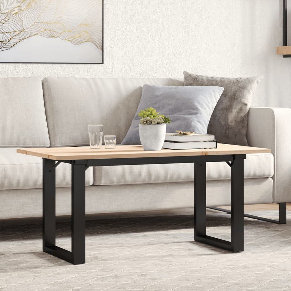 vidaXL Coffee Table O-Shaped Base 100x50x45 cm Solid Pine Wood & Steel