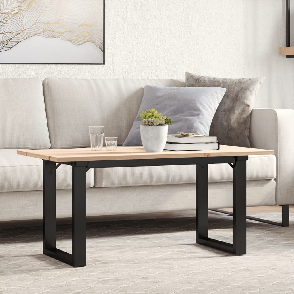 vidaXL Coffee Table O-Shaped Base 100x50x45 cm Solid Pine Wood & Steel