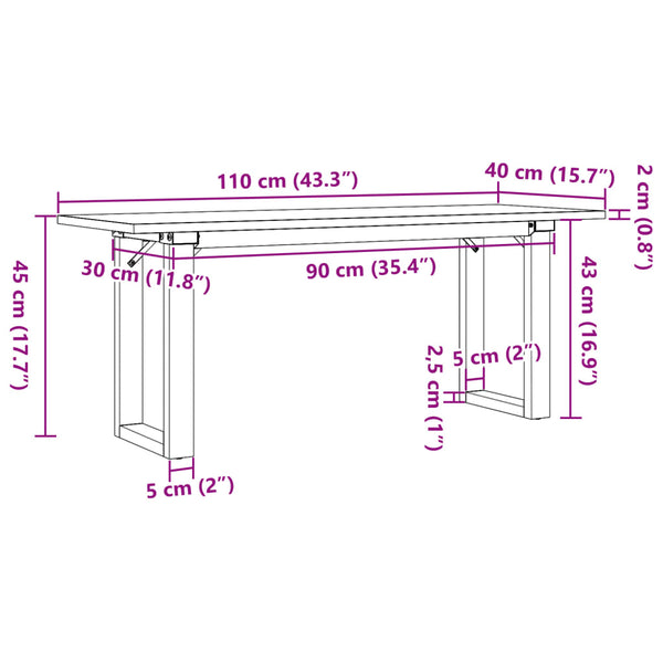 vidaXL Coffee Table O-Frame 110x40x45 cm Solid Pine Wood & Steel