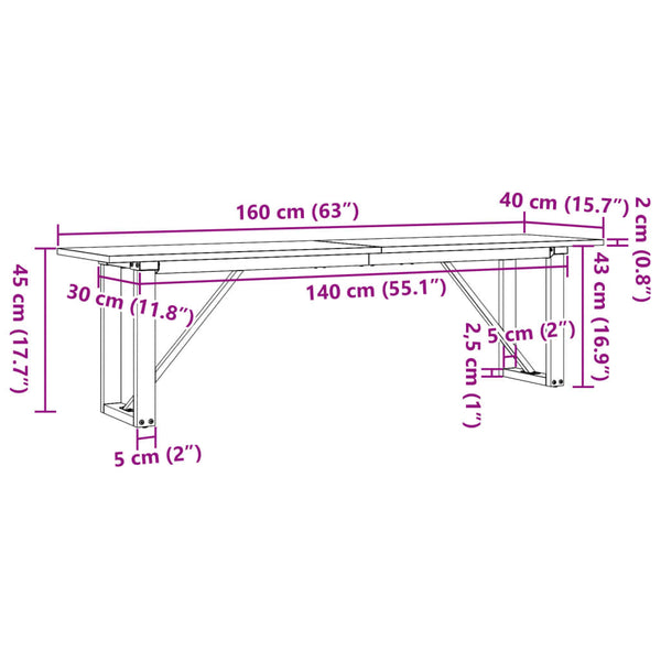 vidaXL Coffee Table O-Legs 160x40x45 cm Solid Pine Wood & Steel