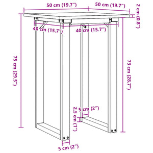 vidaXL Dining Table O-Leg 50x50x75 cm Solid Pine Wood and Steel