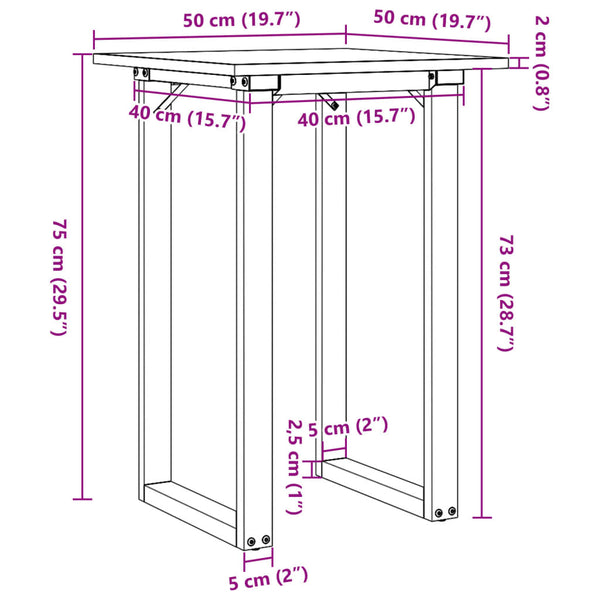 vidaXL Dining Table O-Leg 50x50x75 cm Solid Pine Wood and Steel