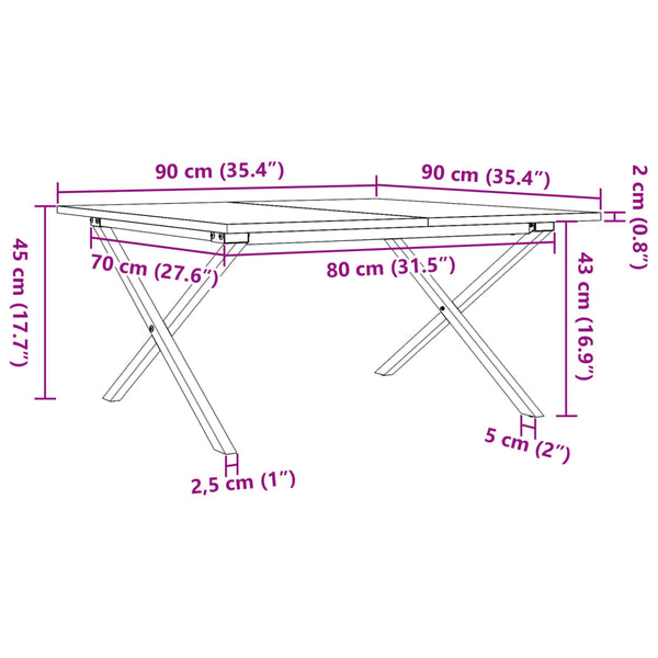 vidaXL Coffee Table X-Frame 90x90x45cm Solid Pine Wood and Steel