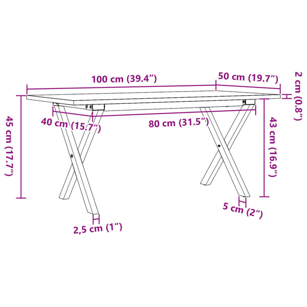 vidaXL Coffee Table X-Frame 100x50x45 cm Solid Pine Wood & Steel
