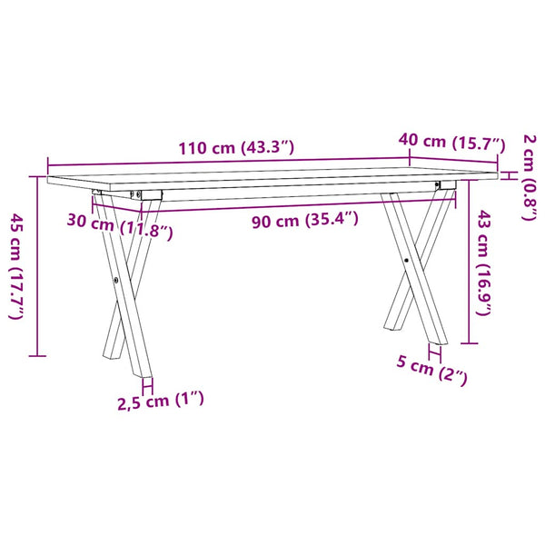 vidaXL Coffee Table X-Frame 110x40x45 cm Solid Pine Wood & Steel