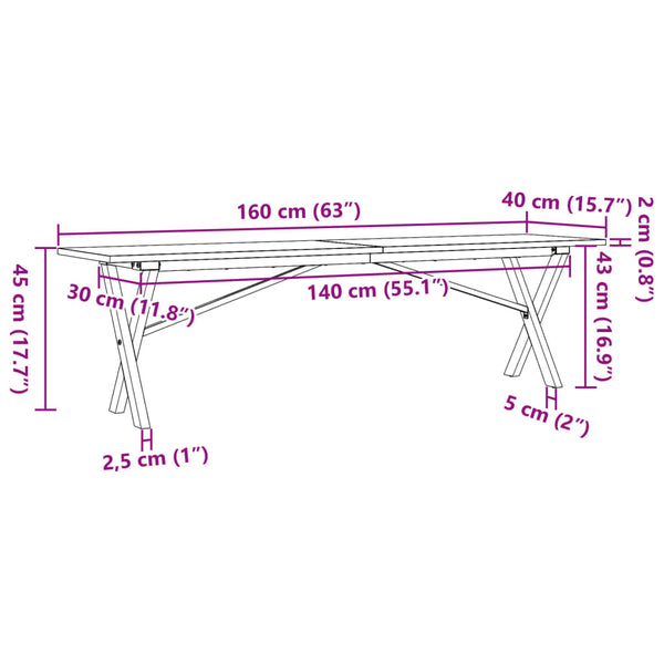 vidaXL Coffee Table X-Shaped Base 160x40x45 cm Solid Pine Wood & Steel