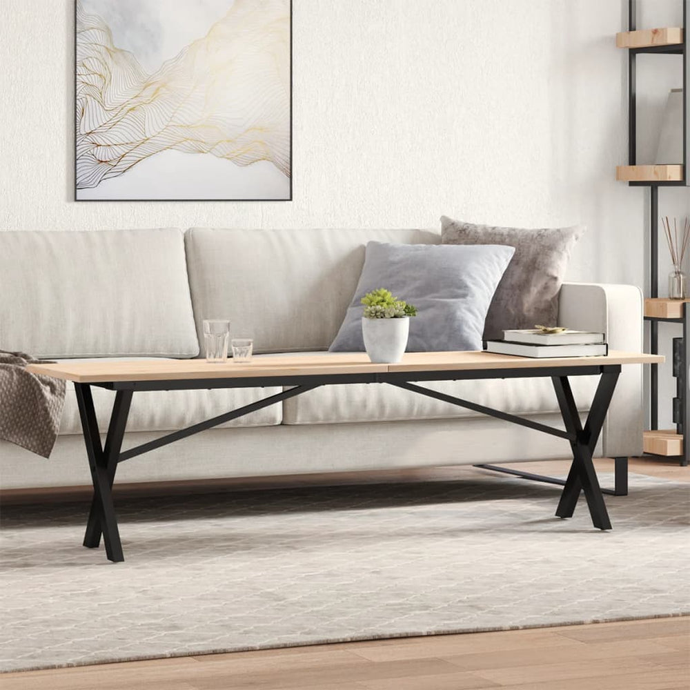 vidaXL Coffee Table X-Shaped Base 160x40x45 cm Solid Pine Wood & Steel