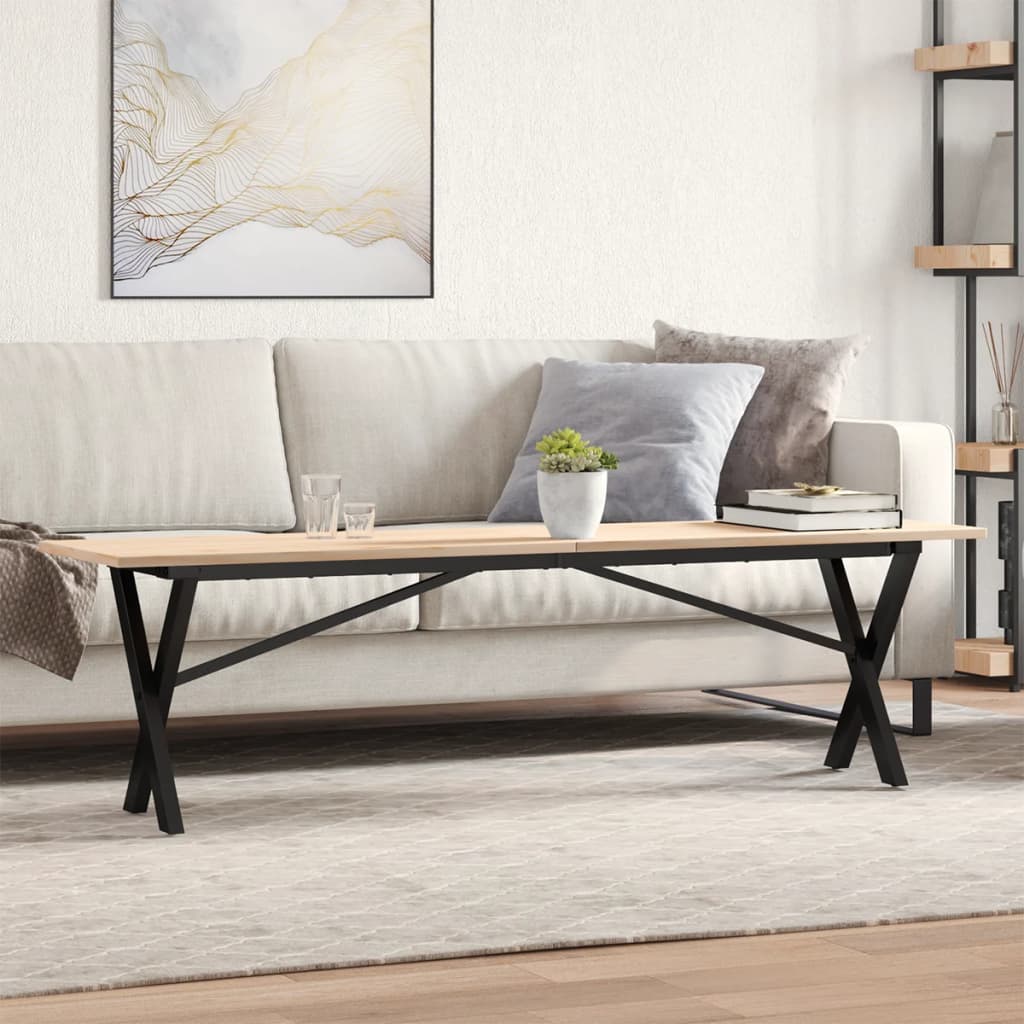 vidaXL Coffee Table X-Shaped Base 160x40x45 cm Solid Pine Wood & Steel
