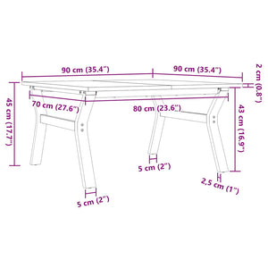vidaXL Coffee Table Y-Frame 90x90x45cm Solid Pine and Steel