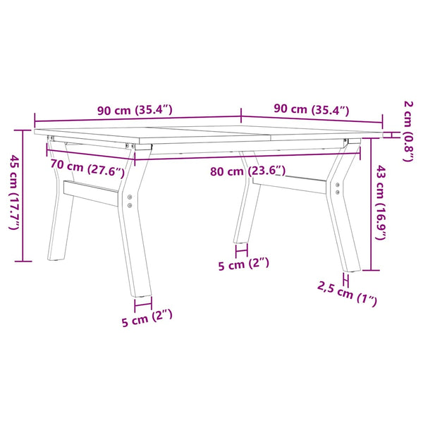 vidaXL Coffee Table Y-Frame 90x90x45cm Solid Pine and Steel