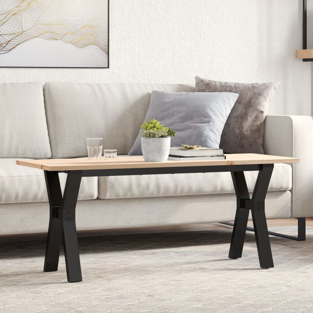vidaXL Coffee Table Y-Legs 110x40x45 cm Solid Pine Wood & Steel