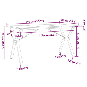 vidaXL Dining Table Y-shaped Frame 140x80x75 cm Solid Pine Wood and Steel