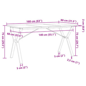 vidaXL Dining Table Y-Leg 160x80x75 cm Solid Pine Wood and Steel