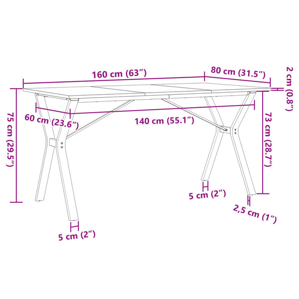vidaXL Dining Table Y-Leg 160x80x75 cm Solid Pine Wood and Steel