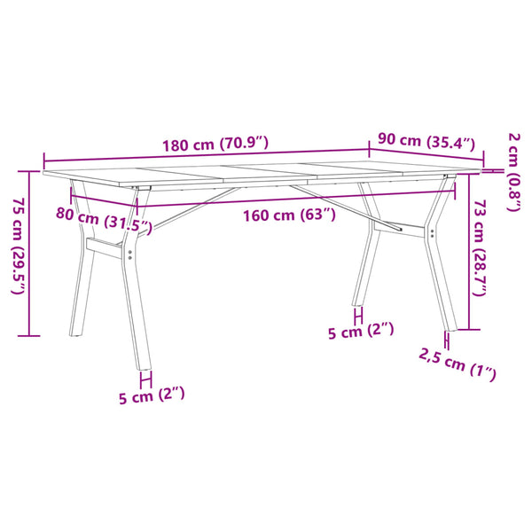 vidaXL Dining Table Y-Leg 180x90x75 cm Solid Pine Wood and Steel