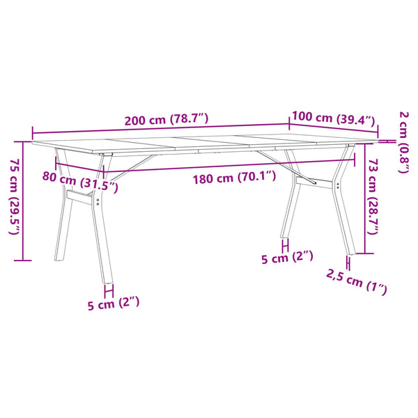 vidaXL Dining Table Y-Leg 200x100x75cm Solid Pine Wood and Steel