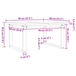 vidaXL Coffee Table O-Leg 80x80x45.5cm Solid Pine Wood & Steel