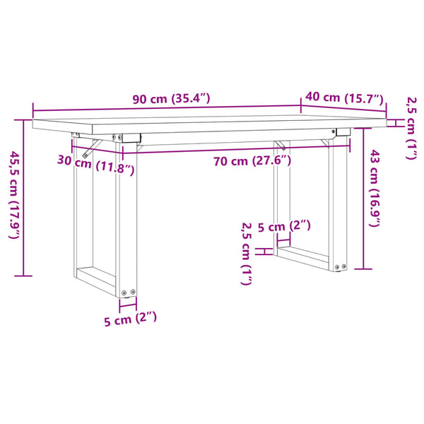 vidaXL Coffee Table O-Frame 90x40x45.5cm Solid Pine Wood & Steel