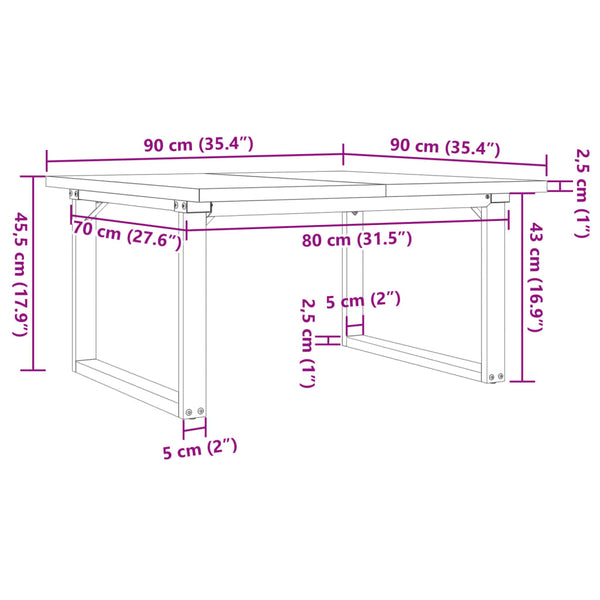 vidaXL Coffee Table O-Legs 90x90x45.5 cm Solid Pine Wood & Steel
