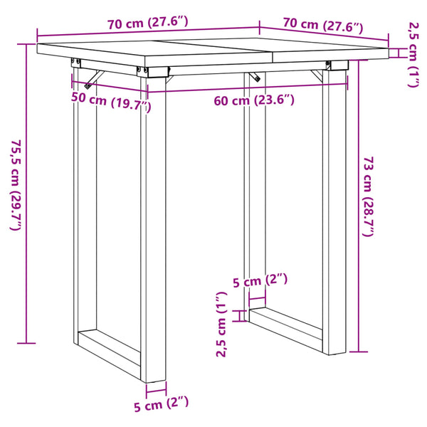 vidaXL Dining Table O-Leg 70x70x75.5 cm Solid Pine Wood & Steel