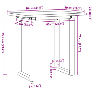 vidaXL Dining Table O-Legs 80x50x75.5 cm Solid Pine Wood & Steel