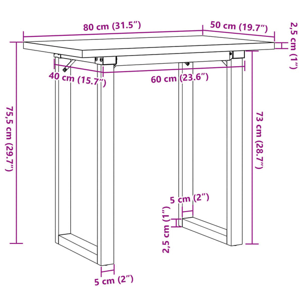vidaXL Dining Table O-Legs 80x50x75.5 cm Solid Pine Wood & Steel