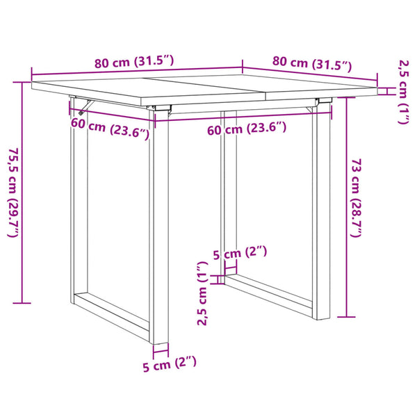 vidaXL Dining Table O-Legs 80x80x75.5 cm Solid Pine Wood & Steel