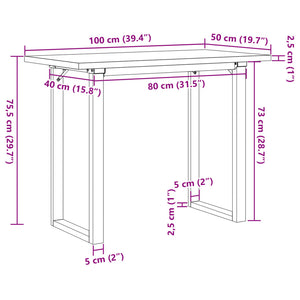 vidaXL Dining Table O-Frame 100x50x75.5 cm Solid Pine Wood & Steel