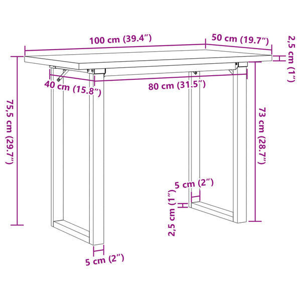 vidaXL Dining Table O-Frame 100x50x75.5 cm Solid Pine Wood & Steel