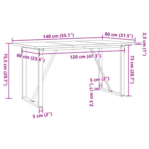 vidaXL Dining Table O-Frame 140x80x75.5 cm Solid Pine Wood & Steel