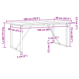 vidaXL Dining Table O-Leg 180x90x75.5 cm Solid Pine Wood & Steel