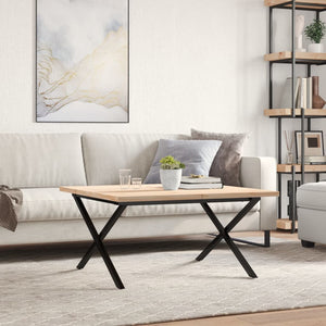 vidaXL Coffee Table X-Frame 80x80x45.5cm Solid Pine Wood & Steel