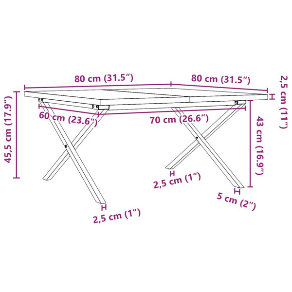 vidaXL Coffee Table X-Frame 80x80x45.5cm Solid Pine Wood & Steel