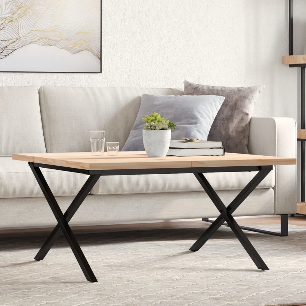 vidaXL Coffee Table X-Frame 80x80x45.5cm Solid Pine Wood & Steel