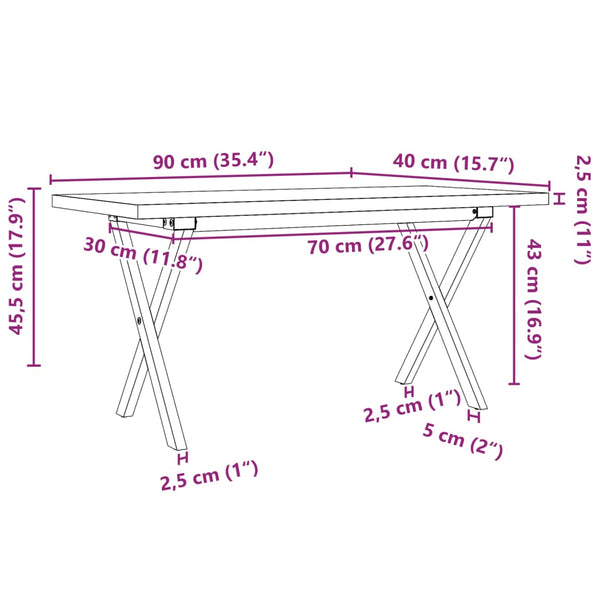 vidaXL Coffee Table X-Frame 90x40x45.5 cm Solid Pine Wood & Steel