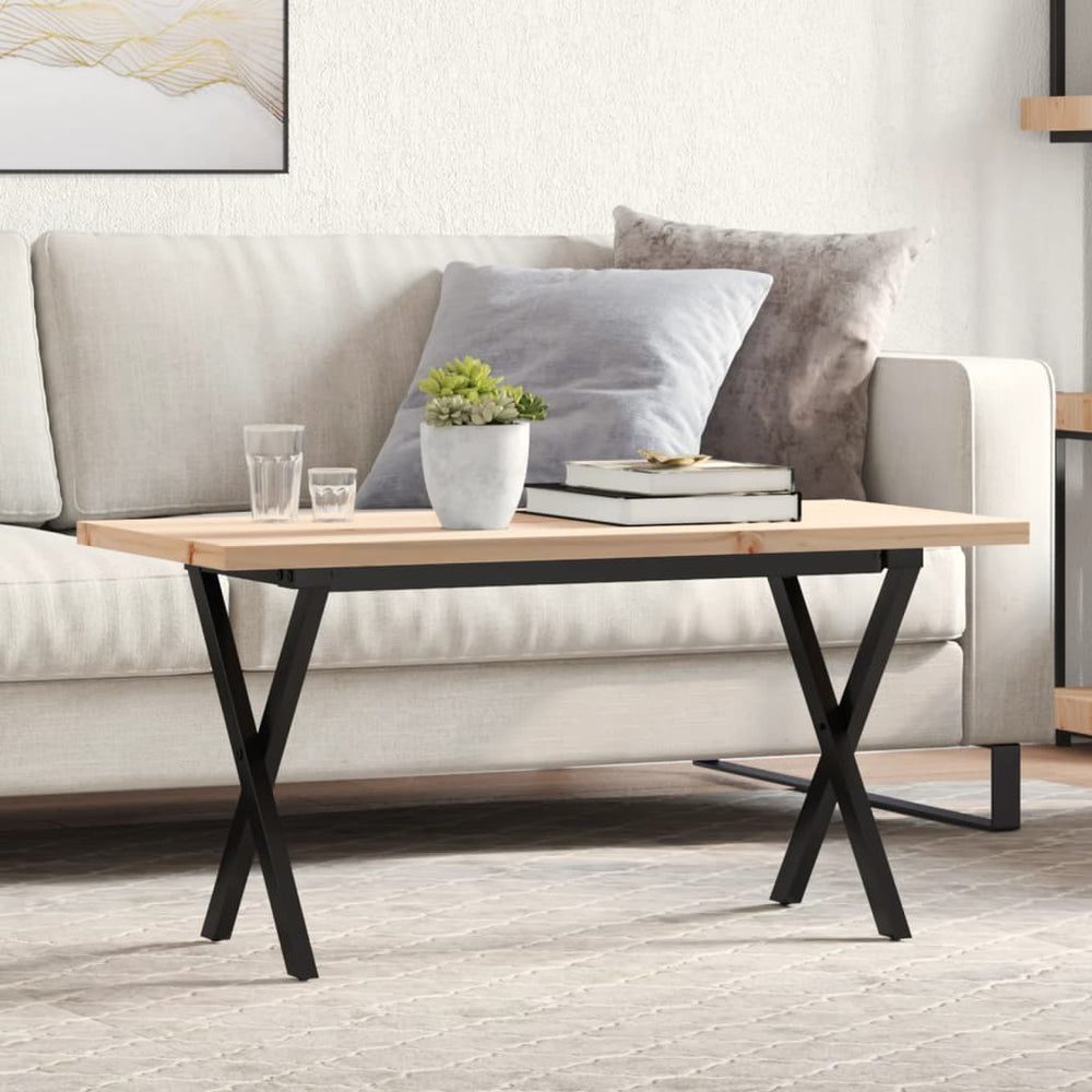 vidaXL Coffee Table X-Frame 90x40x45.5 cm Solid Pine Wood & Steel