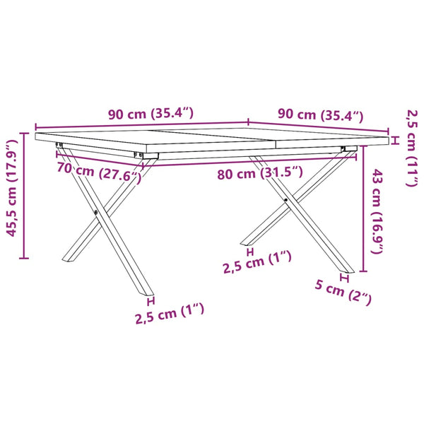 vidaXL Coffee Table X-Frame 90x90x45.5 cm Solid Pine & Steel