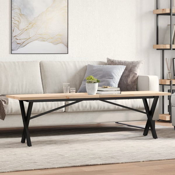 vidaXL Coffee Table X-Frame 160x40x45.5 cm Solid Pine Wood Steel