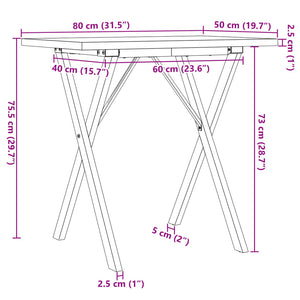 vidaXL Dining Table X-Leg 80x50x75.5 cm Solid Pine Wood & Steel