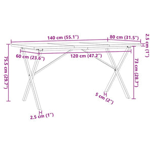 vidaXL Dining Table X-Frame 140x80x75.5 cm Solid Pine Wood & Steel