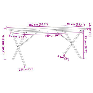 vidaXL Dining Table X-Leg 180x90x75.5 cm Solid Pine Wood & Steel