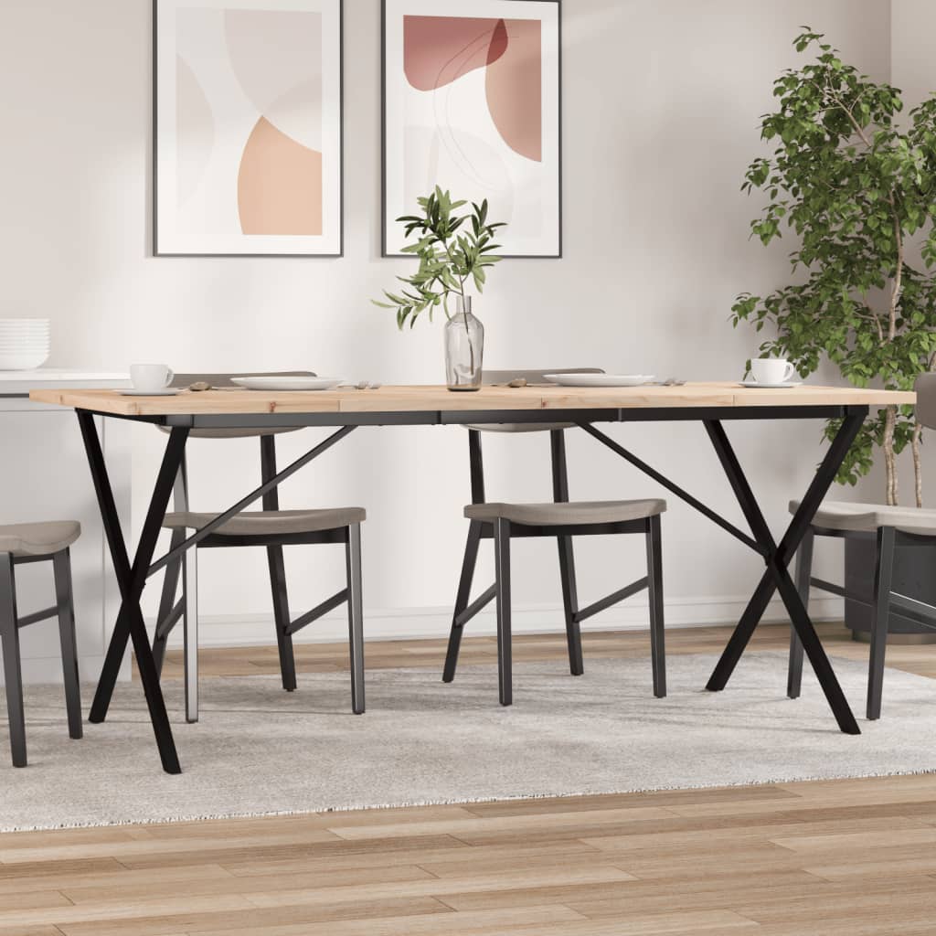 vidaXL Dining Table X-Leg 180x90x75.5 cm Solid Pine Wood & Steel