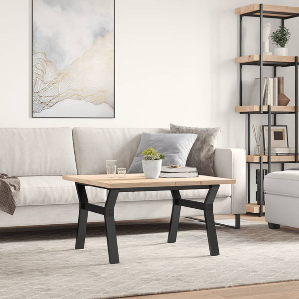 vidaXL Coffee Table Y-Legs 80x80x45.5 cm Solid Pine Wood & Steel